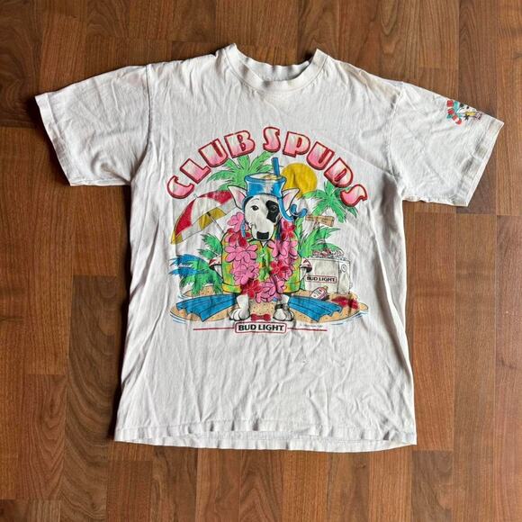 Vintage VTG 90’s Bud Light Club Spuds Single Stitch Graphic T-Shirt - Picture 1 of 8